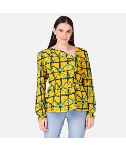 Casual Batik Print women's Yellow Top
