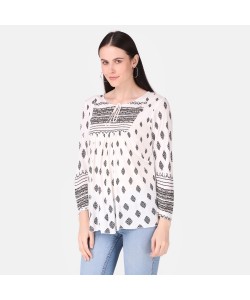 Casual Printed Women's Top (White & Black)