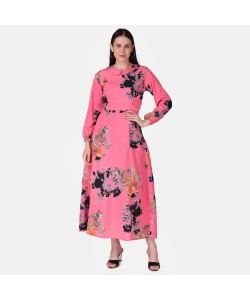 Women Maxi Pink Dress With Mask