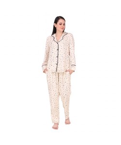Cotton heart Printed Night Suit Set of Shirt & Pyjama for Women's