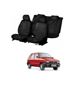 Cotton Towel Car Seat Cover for Maruti Suzuki 800 (Black)