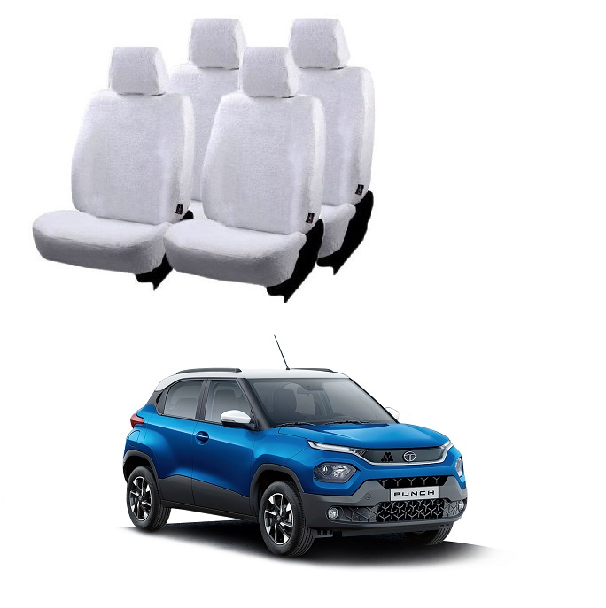 Cotton Car Seat Cover For Tata Punch (White)