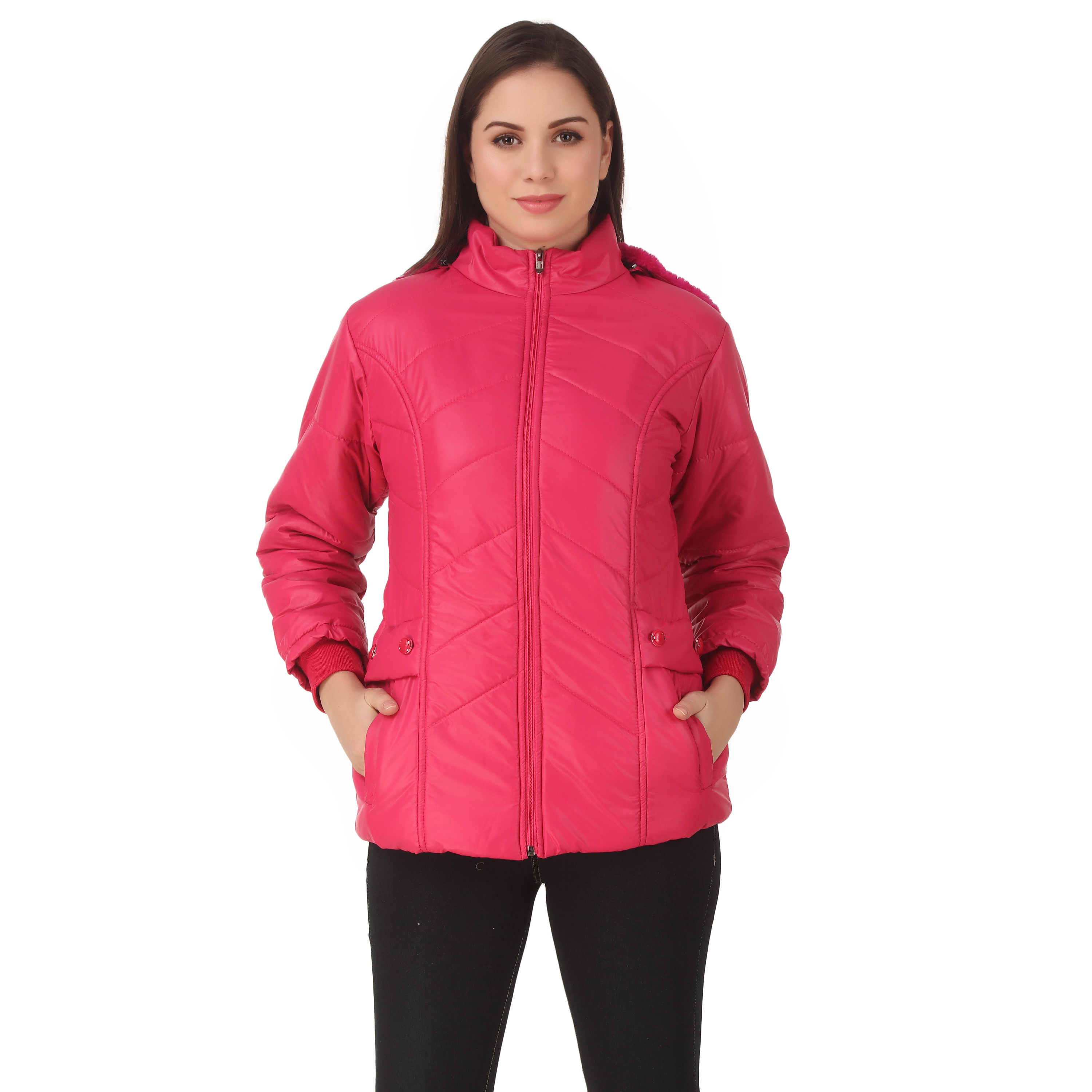 Full Sleeve Quilted Jacket for Women's (Pink)