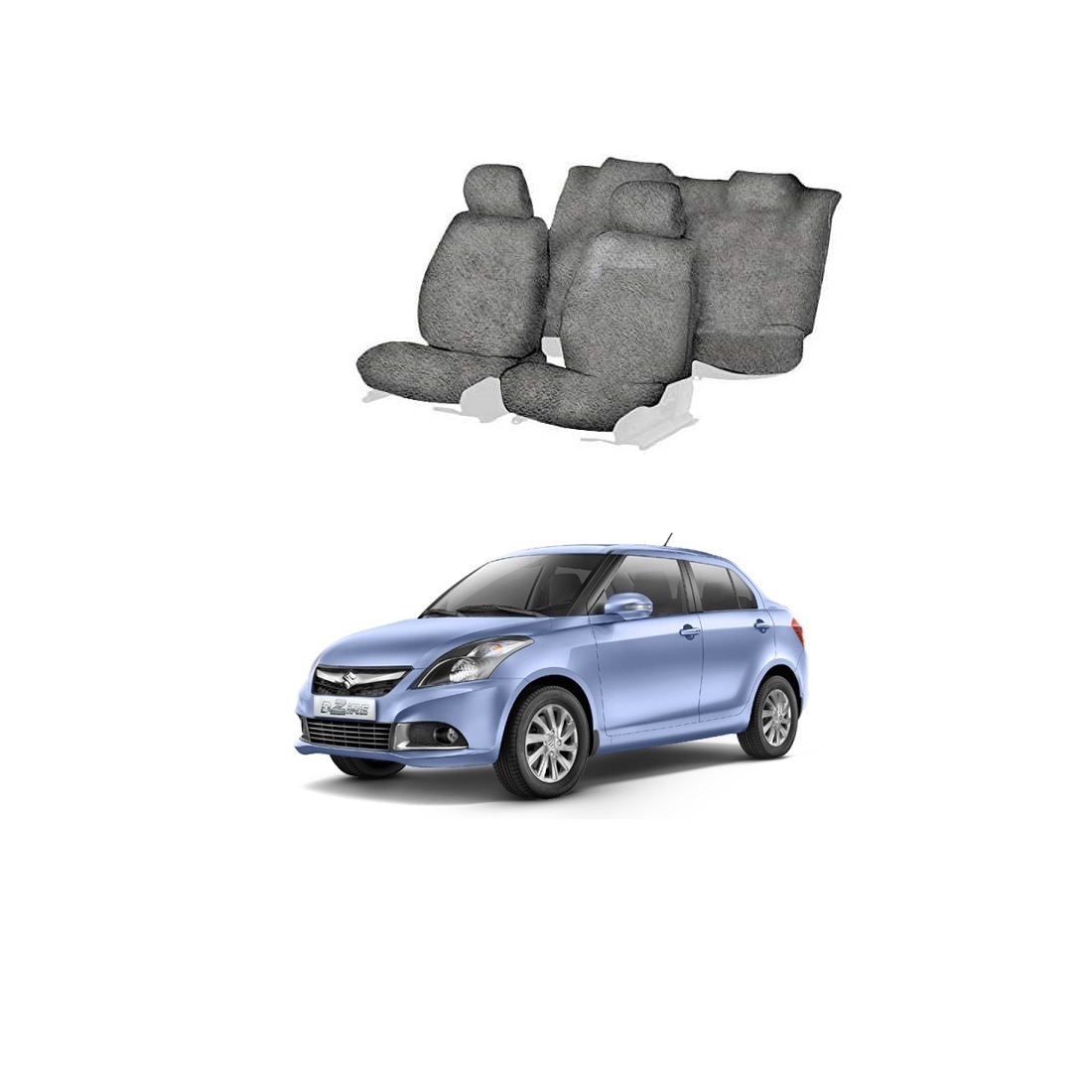 Cotton Towel Car Seat Cover for Maruti Suzuki Swift Dzire (Grey)