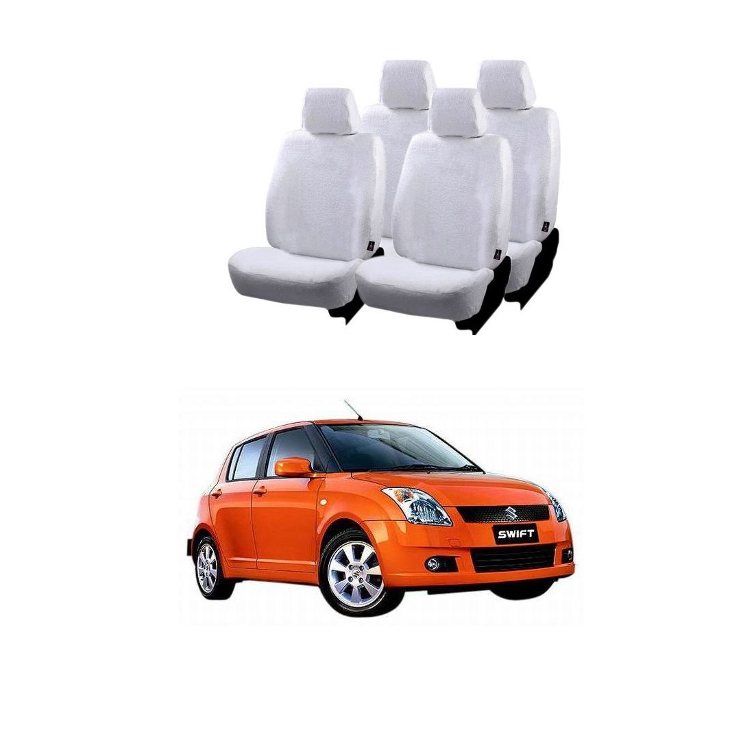 Cotton Towel Car Seat Cover For Maruti Suzuki Swift (White)