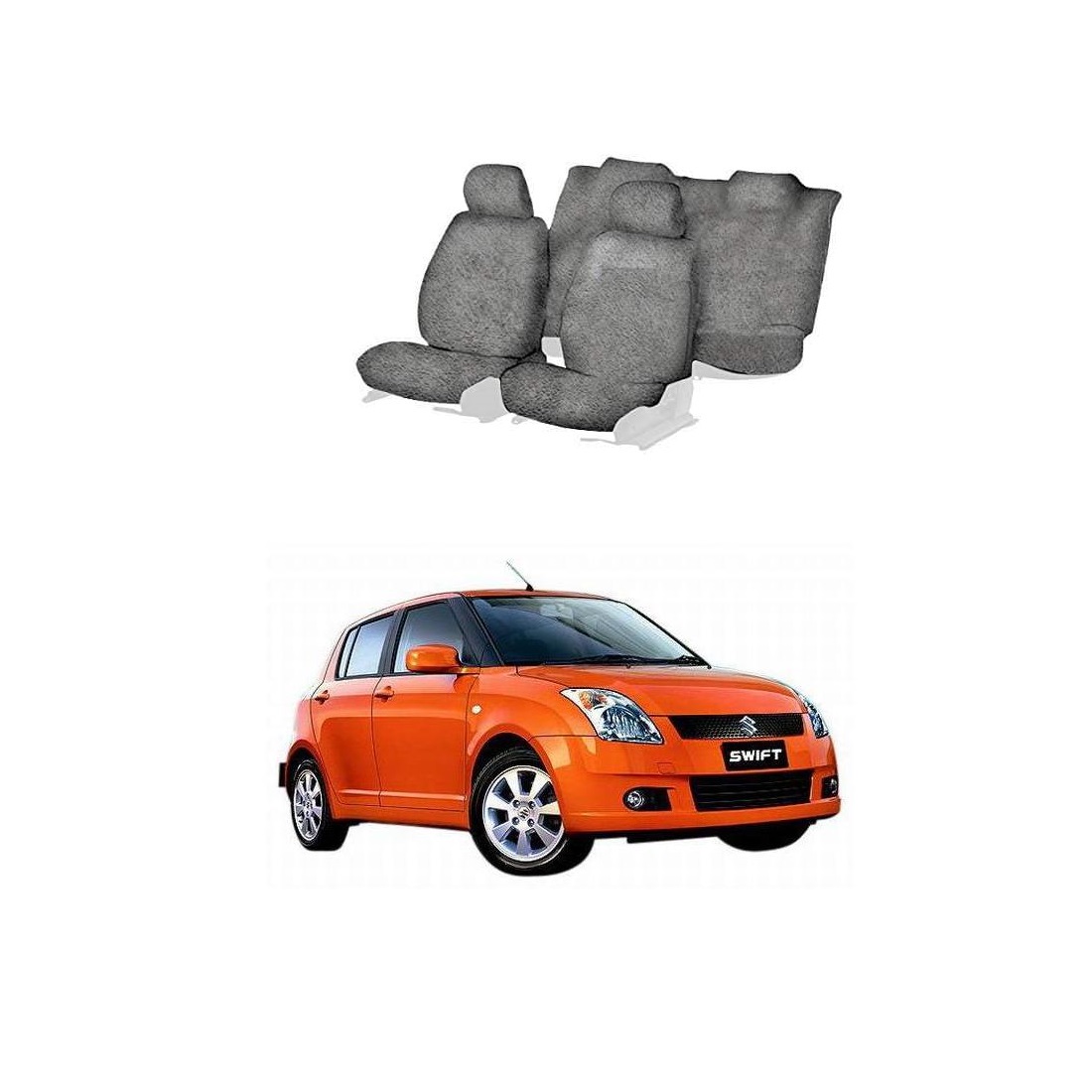 Cotton Towel Car Seat Cover For Maruti Suzuki Swift (Grey)
