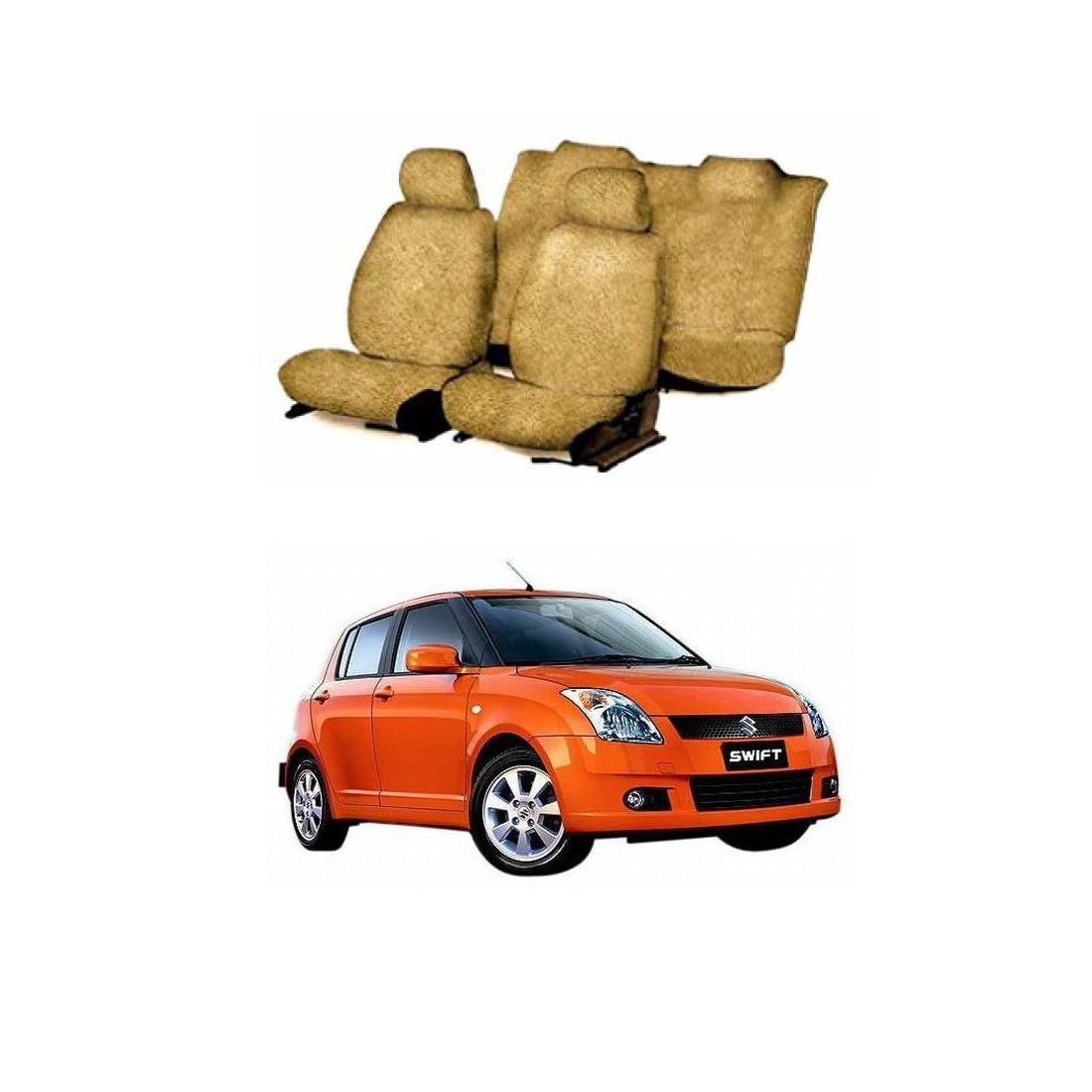 Cotton Towel Car Seat Cover For Maruti Suzuki Swift (Beige)