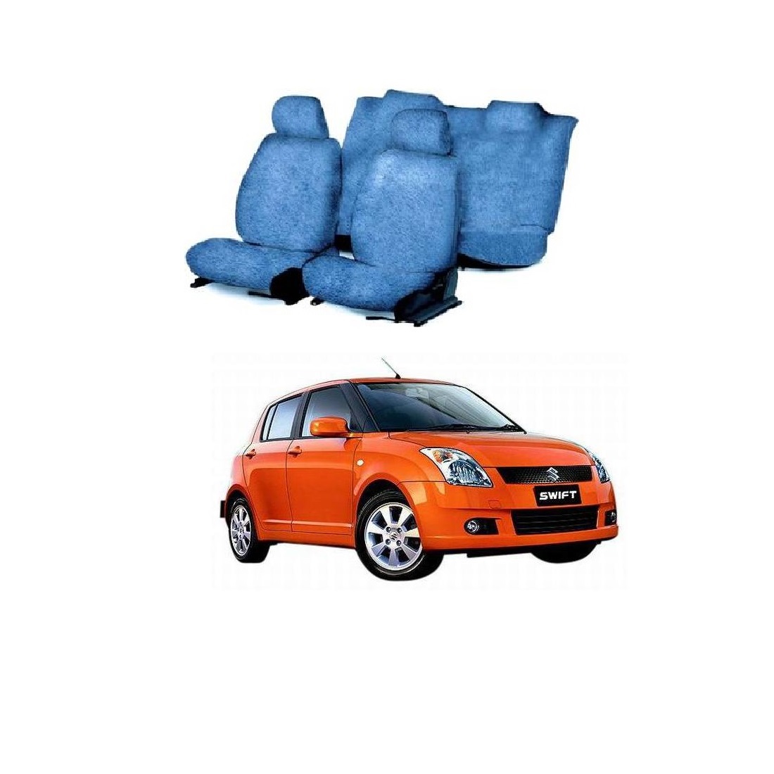 Cotton Towel Car Seat Cover For Maruti Suzuki Swift (Blue)