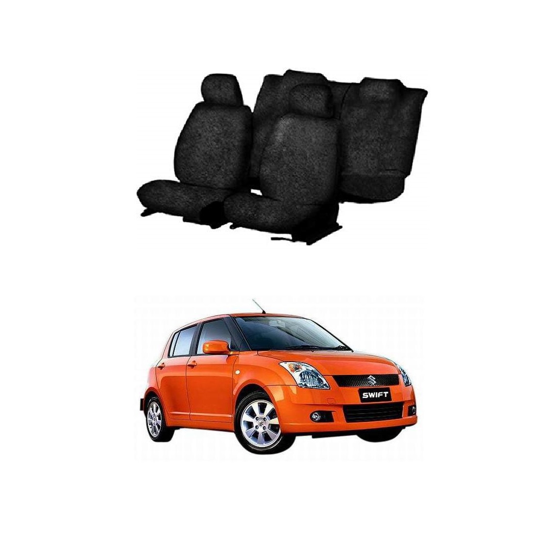 Cotton Towel Car Seat Cover For Maruti Suzuki Swift (Black)