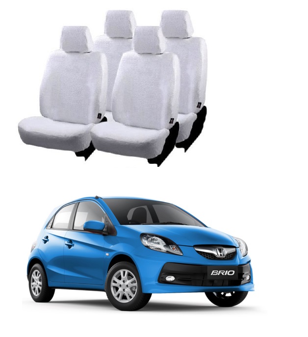 Cotton Car Seat Cover For Honda Brio (White)