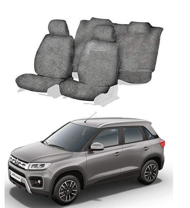 Cotton Car Seat Cover For Maruti Vitara Brezza (Grey)