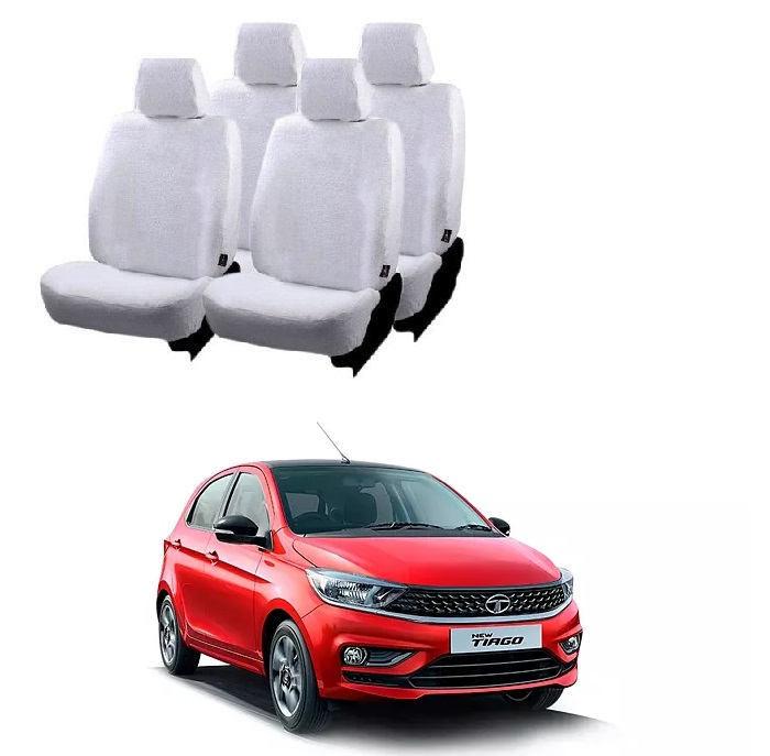 Cotton Car Seat Cover For Tata Tiago (White)