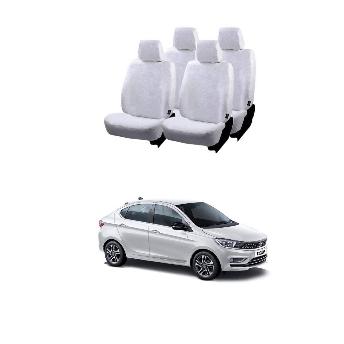 Cotton Car Seat Cover For Tata Tigor (White)