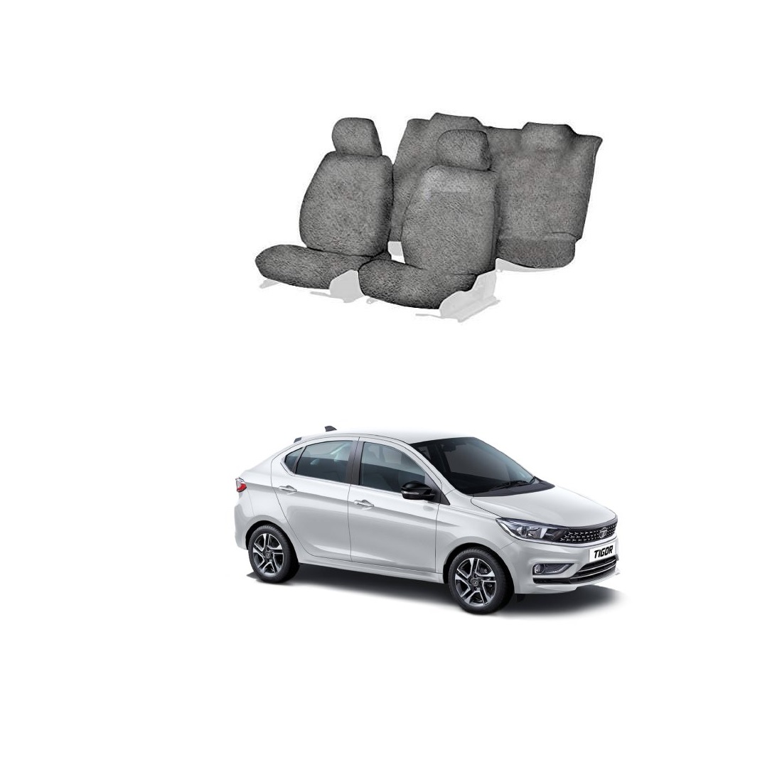 Cotton Car Seat Cover For Tata Tigor (Grey)