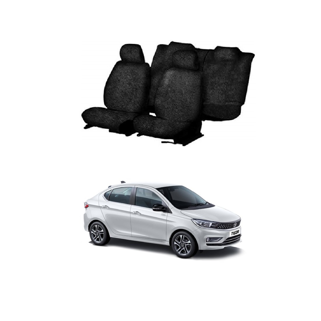 Cotton Car Seat Cover For Tata Tigor (Black)