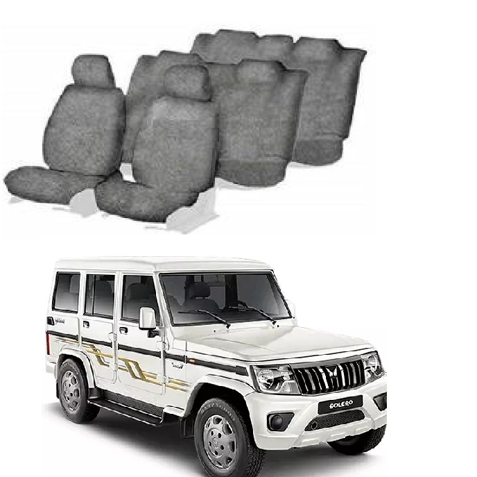 Grey Cotton Car Seat Cover For Mahindra Bolero (7-Seater)