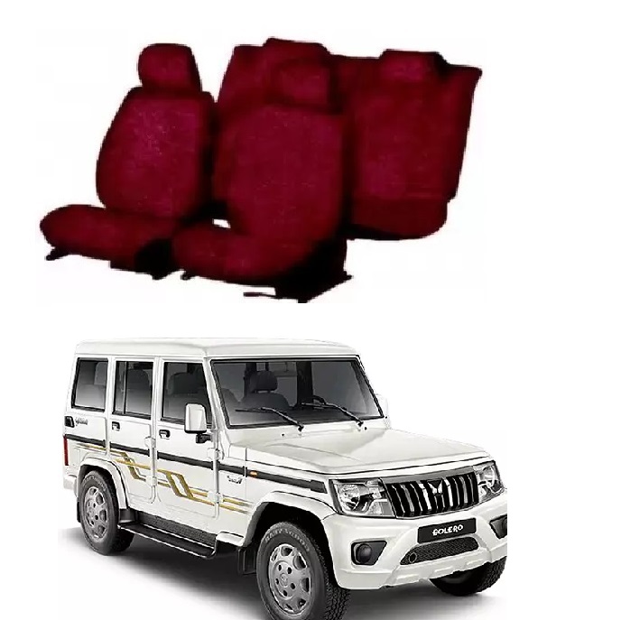 Maroon Cotton Car Seat Cover For Mahindra Bolero (7-Seater)