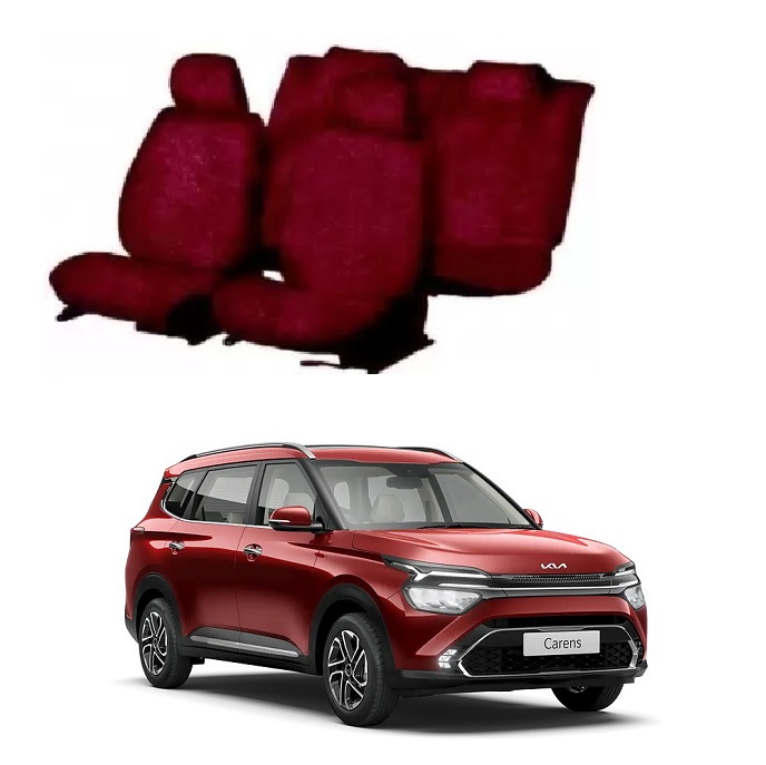 Maroon Cotton Car Seat Cover For Kia Carens (7-Seater)