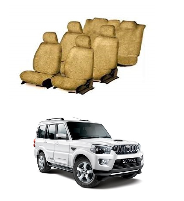 Beige Cotton Towel Car Seat Cover For Mahindra Scorpio (7-seater) 