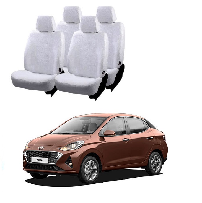 Cotton Car Seat Cover For Hyundai Aura (White)