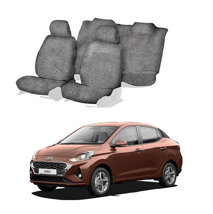 Cotton Car Seat Cover For Hyundai Aura (Grey)