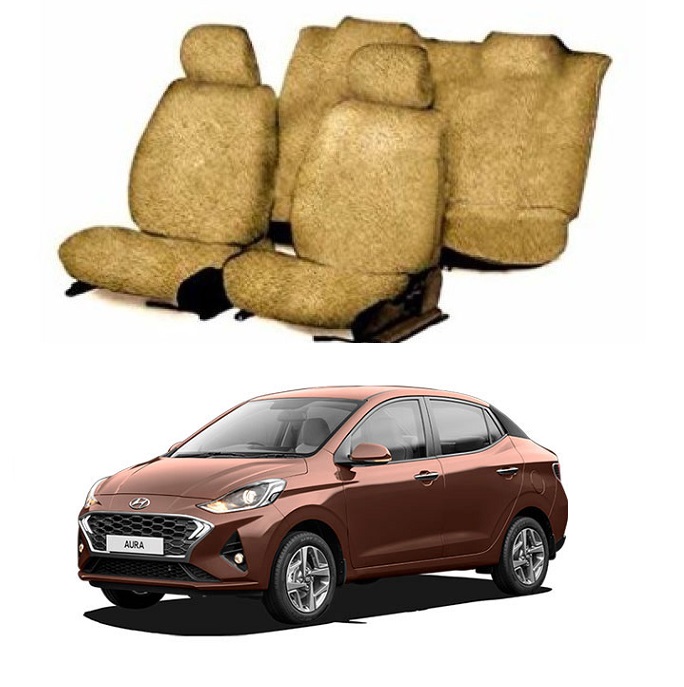 Cotton Car Seat Cover For Hyundai Aura (Beige)