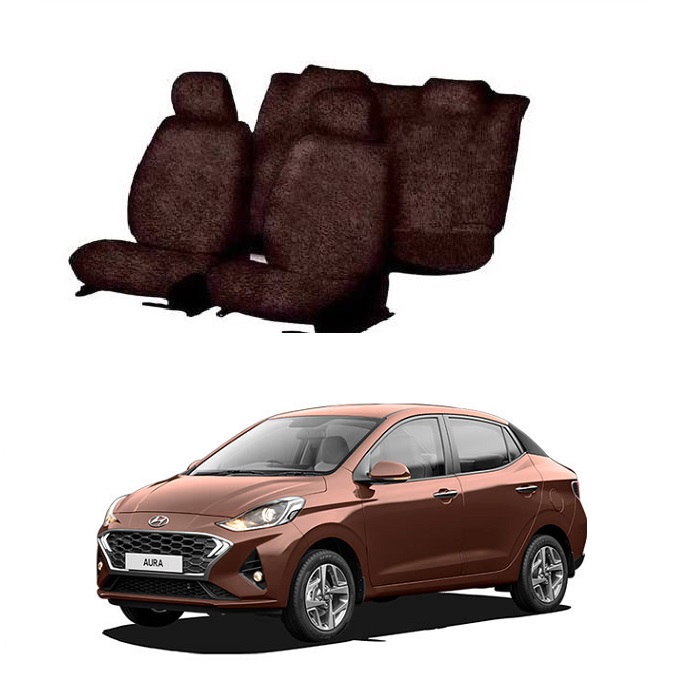 Cotton Car Seat Cover For Hyundai Aura (Coffee)