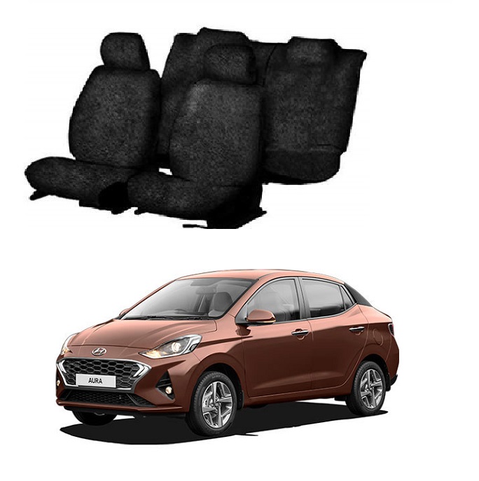 Cotton Car Seat Cover For Hyundai Aura (Black)