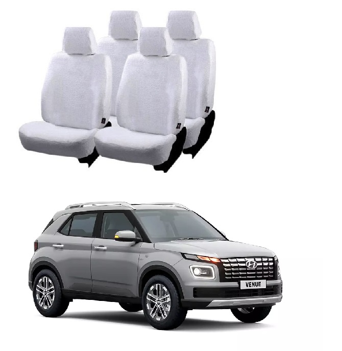 Cotton Towel Car Seat Cover For Hyundai Venue (White)