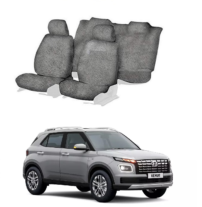 Cotton Towel Car Seat Cover For Hyundai Venue (Grey)