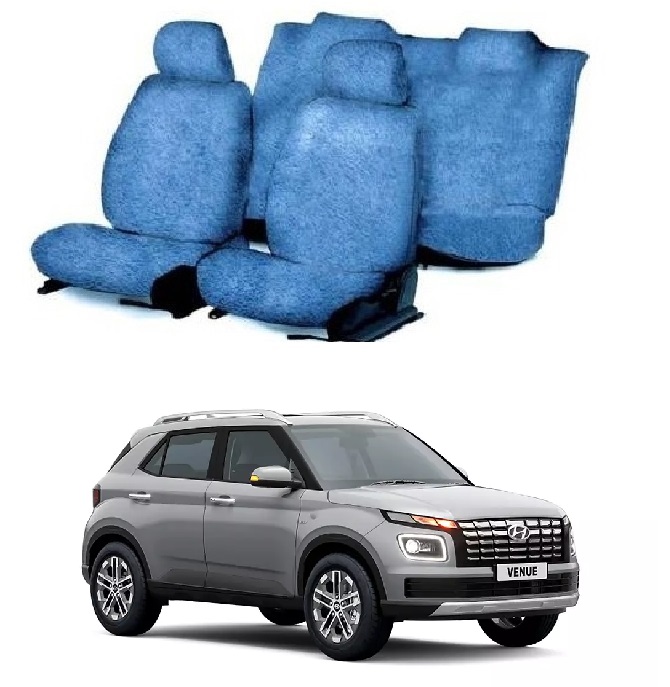 Cotton Towel Car Seat Cover For Hyundai Venue (Blue)