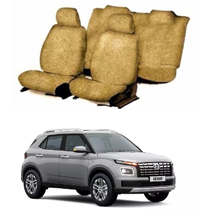 Cotton Towel Car Seat Cover For Hyundai Venue (Beige)