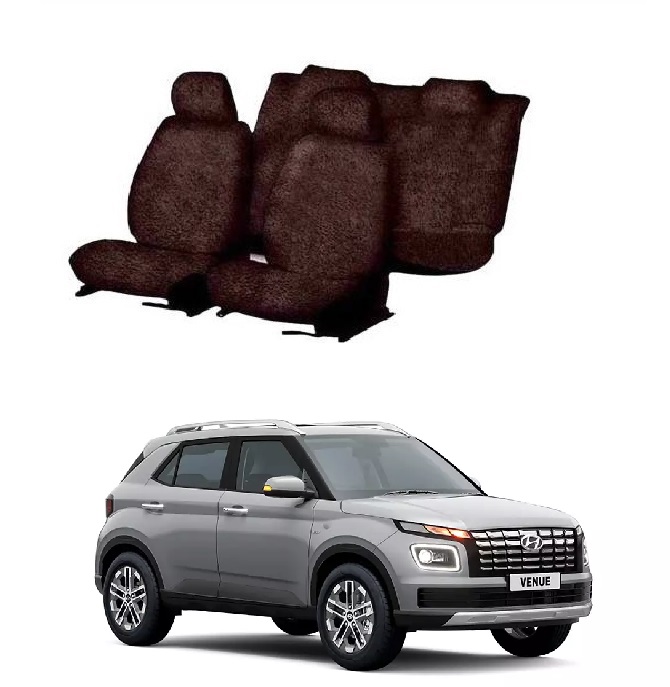 Cotton Towel Car Seat Cover For Hyundai Venue (Coffee)