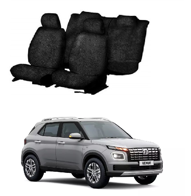 Cotton Towel Car Seat Cover For Hyundai Venue (Black)