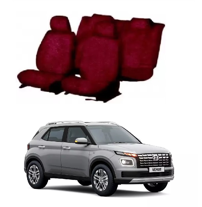 Cotton Towel Car Seat Cover For Hyundai Venue (Maroon)