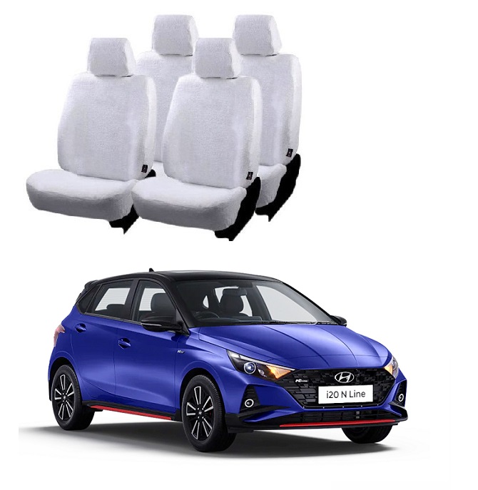 Cotton Towel Car Seat Cover For Hyundai I-20 N Line (White)