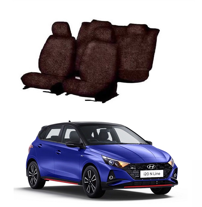 Cotton Towel Car Seat Cover For Hyundai I-20 N Line (Coffee)