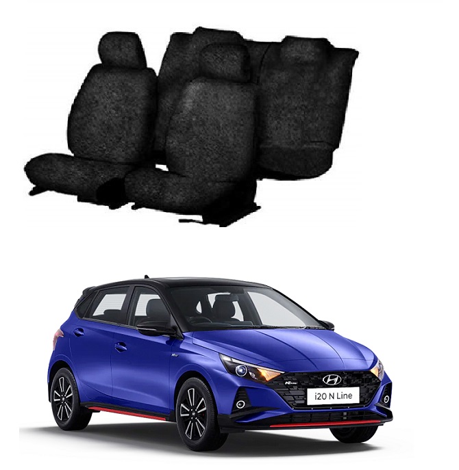 Cotton Towel Car Seat Cover For Hyundai I-20 N Line (Black)