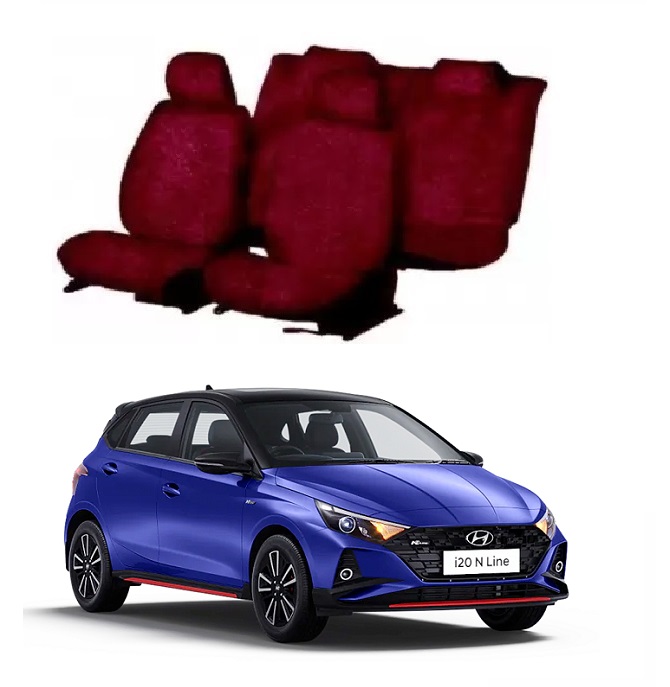 Cotton Towel Car Seat Cover For Hyundai I-20 N Line (Maroon)