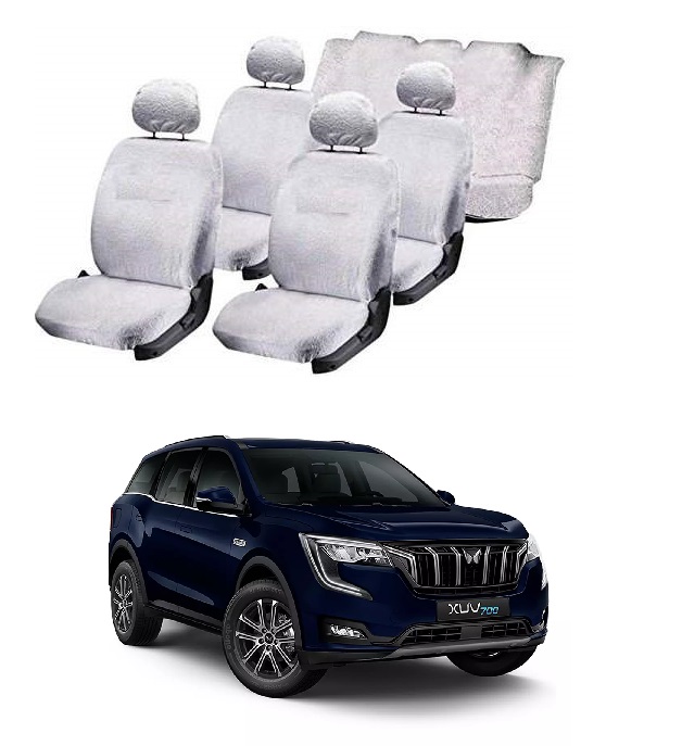Cotton Towel Car Seat Cover For Mahindra XUV-700 (White)
