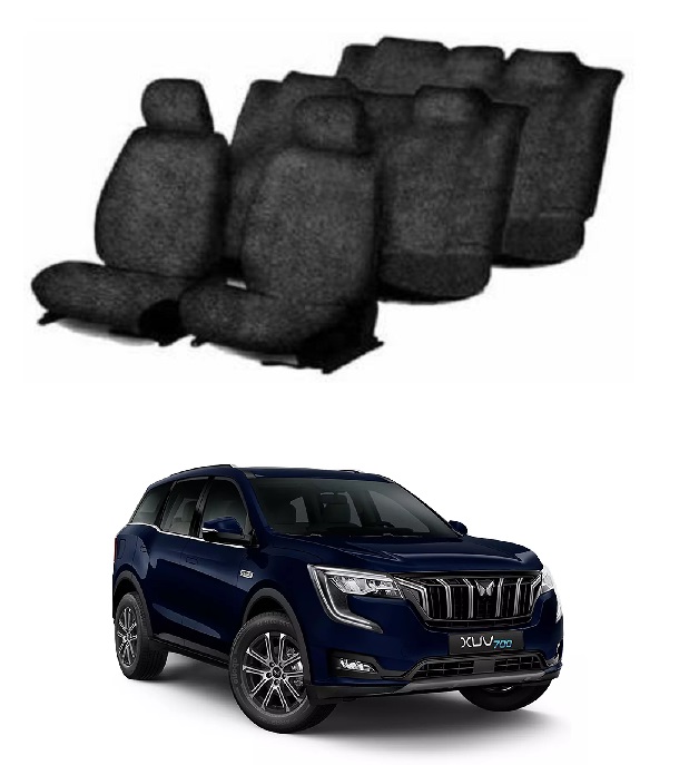 Cotton Towel Car Seat Cover For Mahindra XUV-700 (Black)