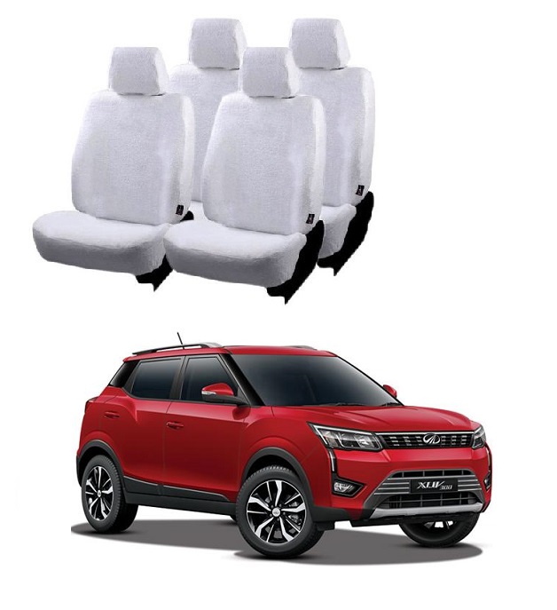 Cotton Towel Car Seat Cover For Mahindra XUV-300 (White)