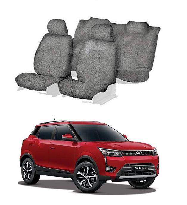 Cotton Towel Car Seat Cover For Mahindra XUV-300 (Grey)