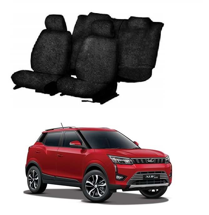 Cotton Towel Car Seat Cover For Mahindra XUV-300 (Black)