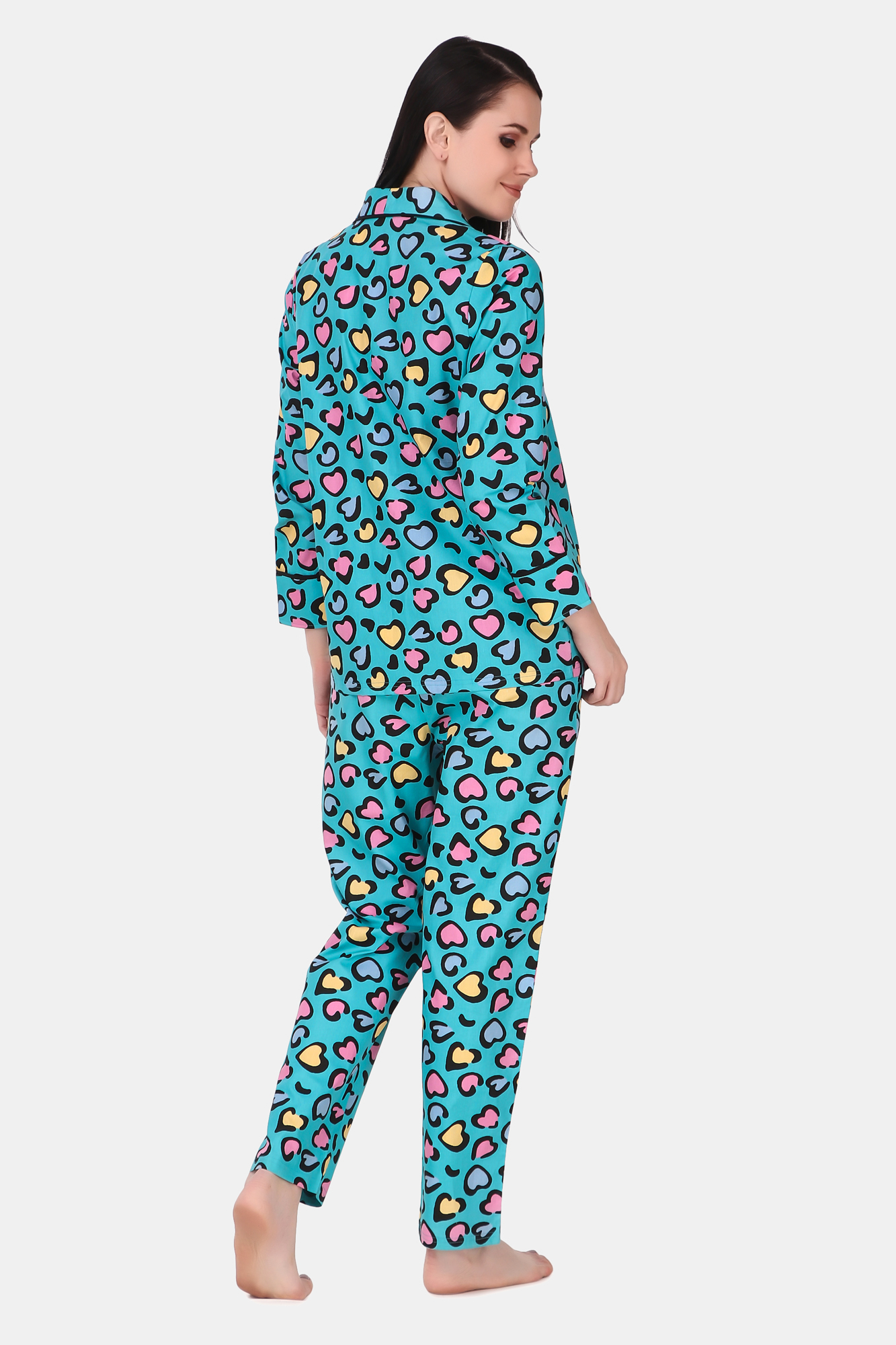 Cotton heart Printed Night Suit for Women's