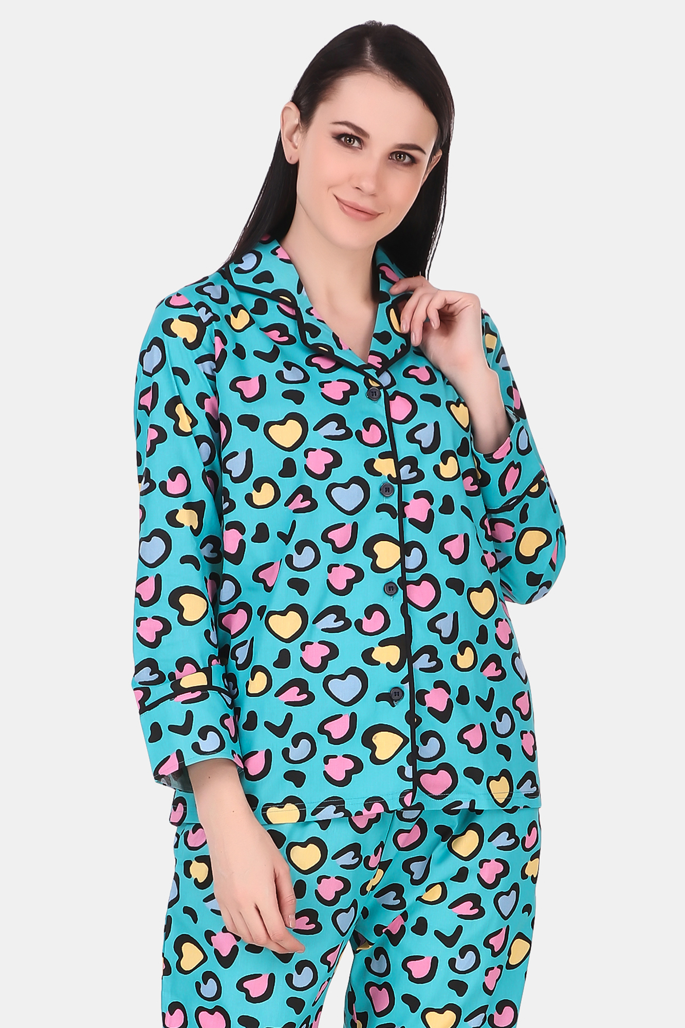 Cotton heart Printed Night Suit for Women's