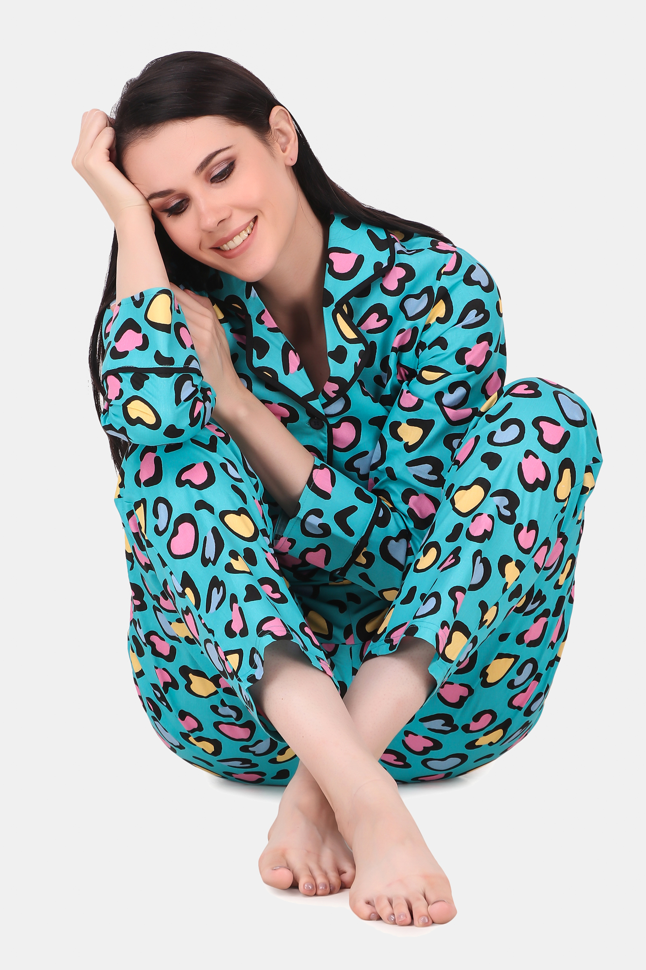 Cotton heart Printed Night Suit for Women's