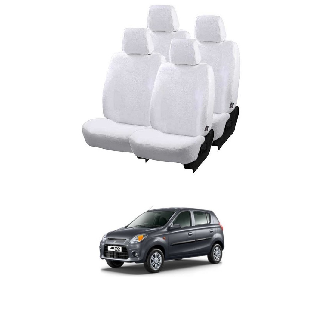 Cotton Towel Car Seat Cover for Maruti Suzuki Alto 800 (White)