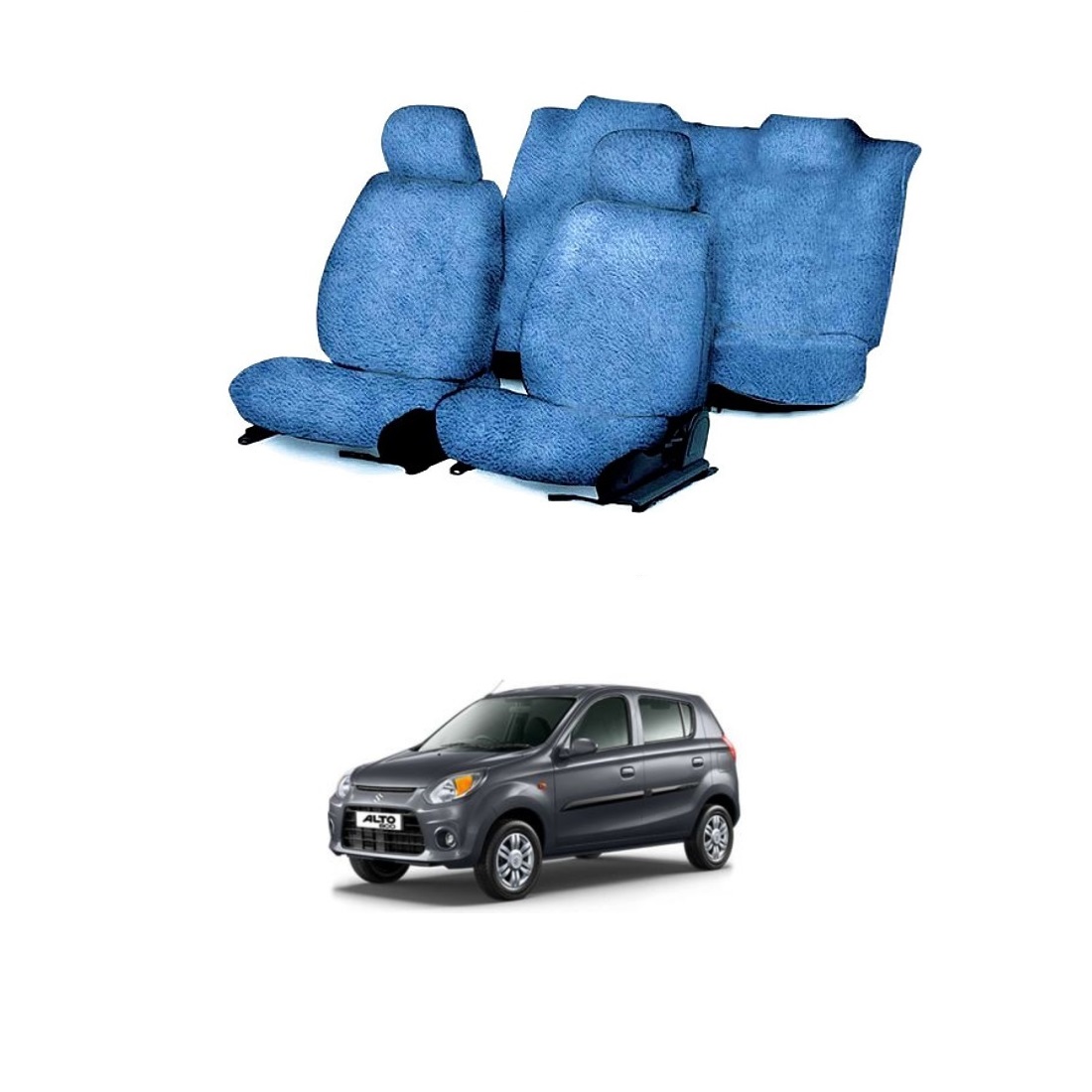 Cotton Towel Car Seat Cover for Maruti Suzuki Alto 800 (Blue)