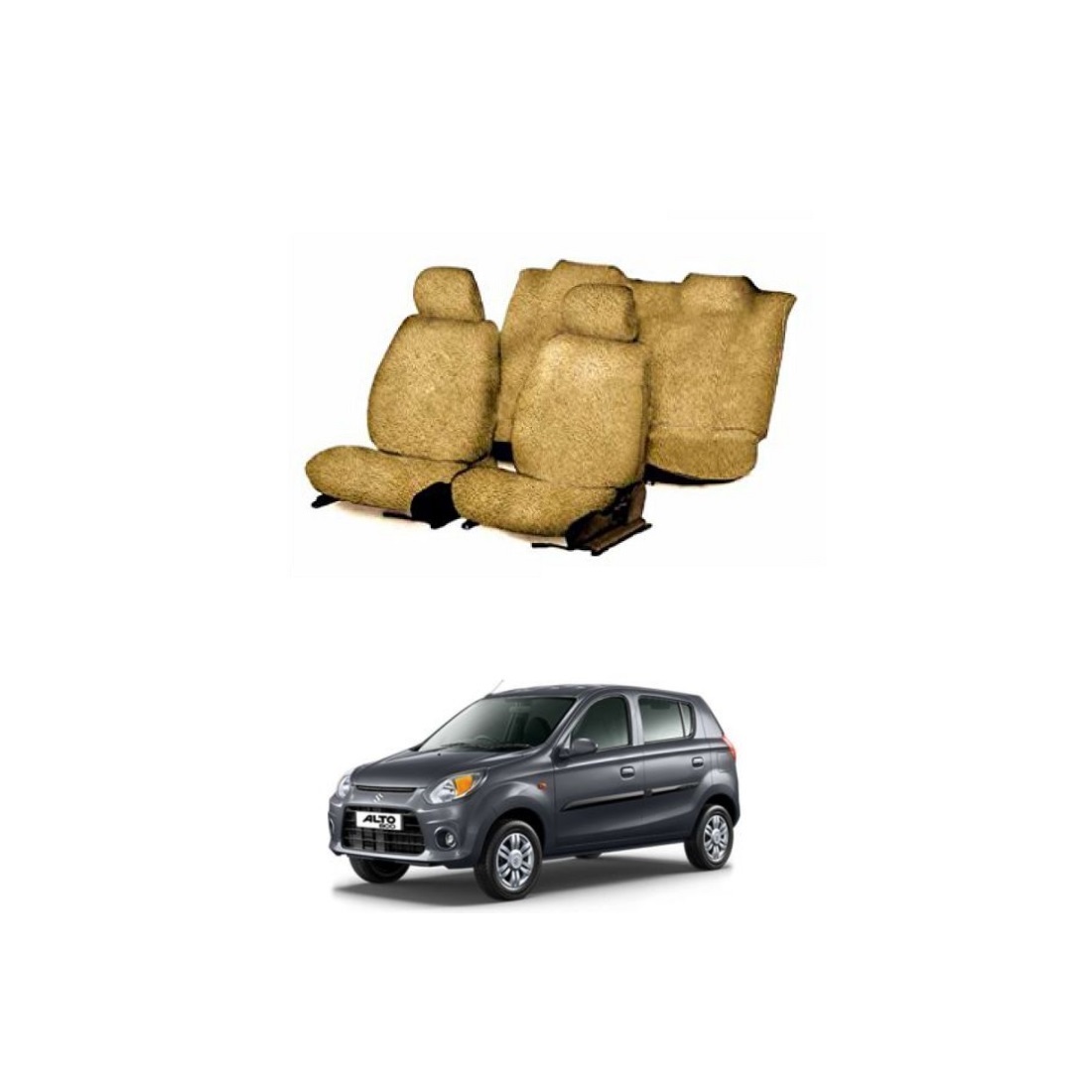 Cotton Towel Car Seat Cover for Maruti Suzuki Alto 800 (Beige)